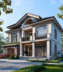 Modern Luxury House Exterior Design With Stone Walls And Garage