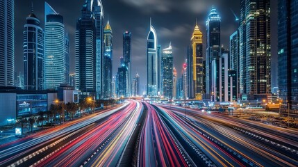 Fototapeta premium Night Lights of the Metropolis: Long Exposure Photography Captures Urban Life