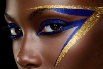 Exquisite golden blue makeup on African American woman