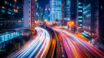 Obraz premium Night Lights of the City: Long Exposure Photography Captures Urban Energy