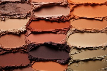 Fototapeta premium A collection of natural and vibrant makeup swatches arranged in various shades and textures
