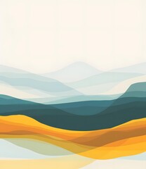 Abstract Mountain Landscape With Yellow and Teal Color Palette