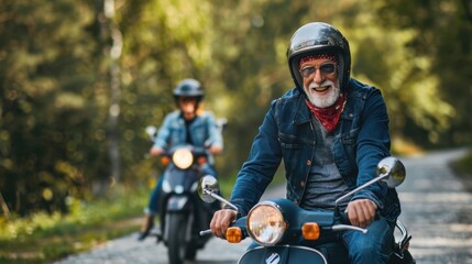 The senior motorcycle riders.