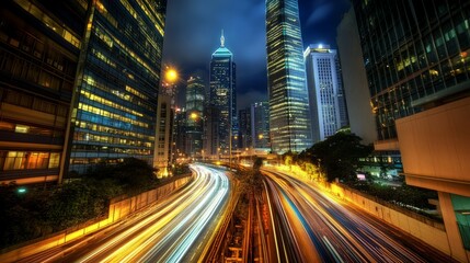 Fototapeta premium Night Lights of the Metropolis: Long Exposure Photography Captures City Life