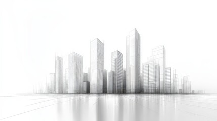 Naklejka premium Minimalist black and white sketch of a city skyline with tall buildings.