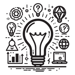 Lightbulb with idea innovation line art vector icon illustration