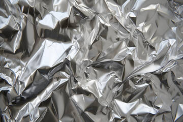 Silver crumpled metal foil texture