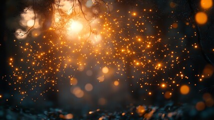 Naklejka premium Enchanting forest with glowing network of lights - generative ai