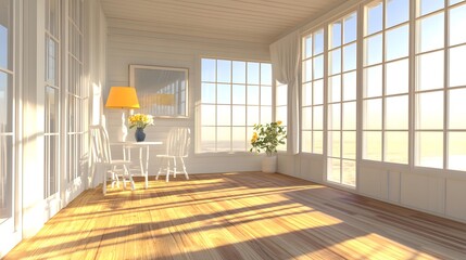 Fototapeta premium White Room Interior Design With Yellow Lamp and Flowers