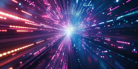 Fototapeta premium Futuristic Neon Tunnel with Vibrant Lights created by ai