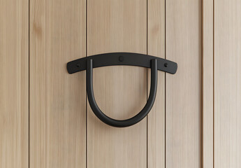 "Blank White Door Hanger Mockup on Wooden Modern Door"