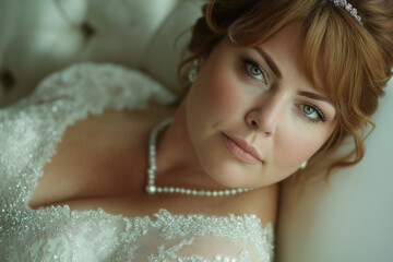 Fat lady wearing a wedding dress