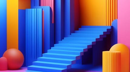 Fototapeta premium Abstract 3D Staircase With Colorful Geometric Shapes