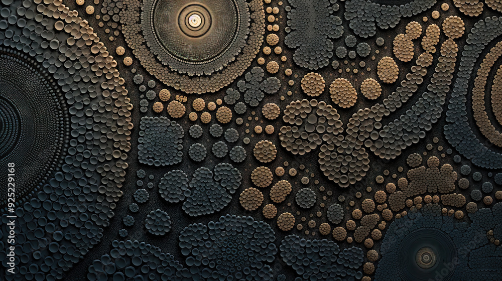 Poster abstract fractal ornament with floral elements and dotted texture.