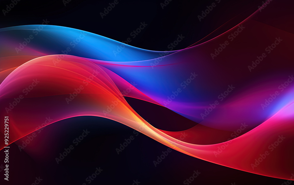 Poster Vibrant abstract blue and red waveform with fluid motion and colorful gradients.
