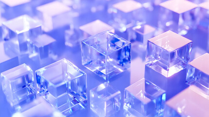 A close-up of translucent cubes reflecting light in a vibrant, abstract arrangement.
