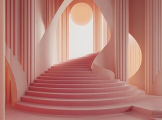 Obraz premium Pink Abstract Staircase 3D Illustration