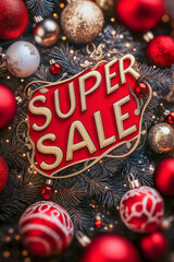 Beautiful and bright text SALE on a Christmas background, retail promotions, discounts and social media marketing. Great sale offer. Advertising and attracting customers