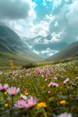 Mountain Landscape With Wildflowers