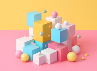 Abstract 3D Geometric Shapes With Pastel Colors