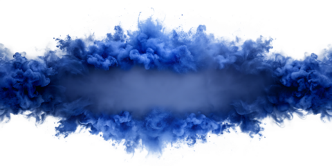 A blue smoke explosion border PNG  isolated on white background.AI GENERATED