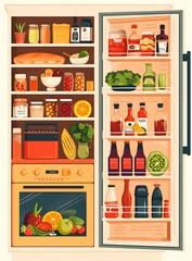 Full Open Refrigerator With Different Food Inside