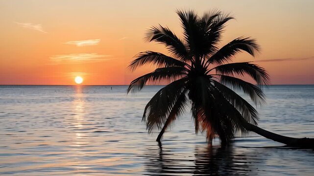 palm tree at sunset in the ocean