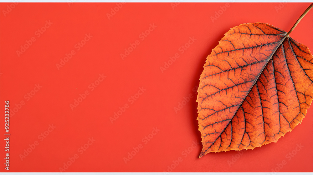 Wall mural autumn leaf on red background - perfect for fall designs