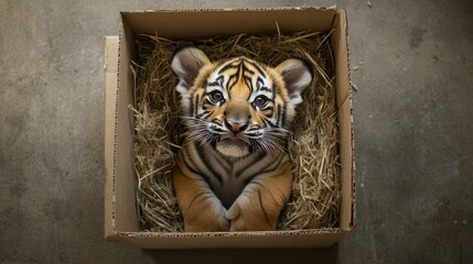 Adorable Tiger Cub Finds Comfort in Cardboard Box