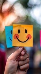 hand hold choice negative positive notes with smiles, generative ai