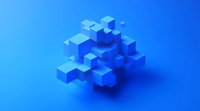 Fototapeta A cluster of blue 3D cubes arranged artistically against a blue background.