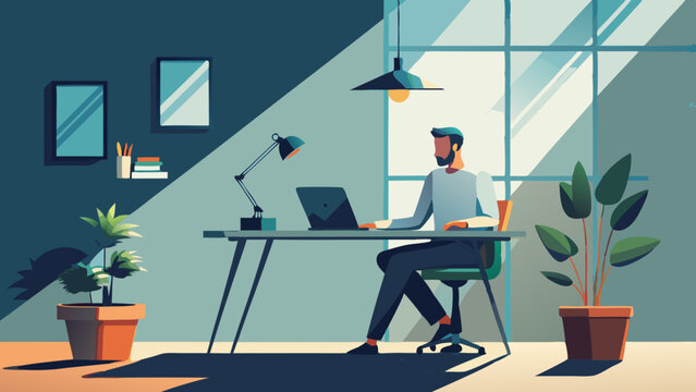 Working in Modern desk office on Laptop.