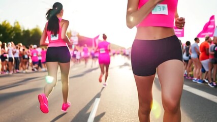 Women in Pink Shoes Running in a Breast Cancer Awareness Marathon Generative AI