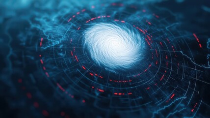Digital weather map showing storm tracks, atmospheric warning system, 3D illustration