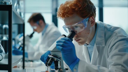 The scientist with a microscope