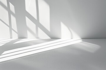 Obraz premium White wall and floor with window light and shadows. AI generated images.