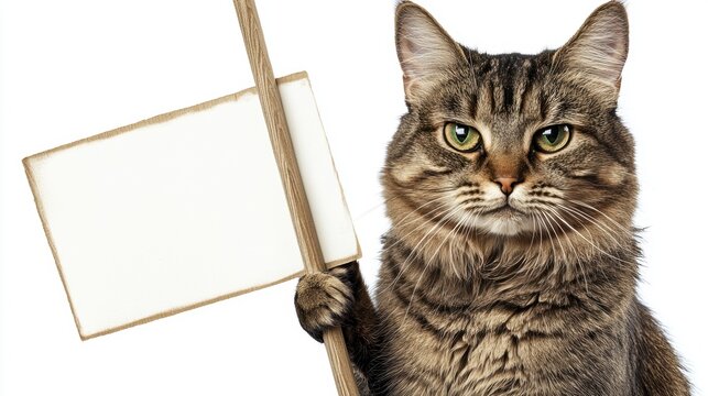 cat holding blank protest sign, ready for your message