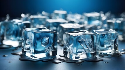 An image of ice cubes set on a blue background that conveys the feeling of frozen water.