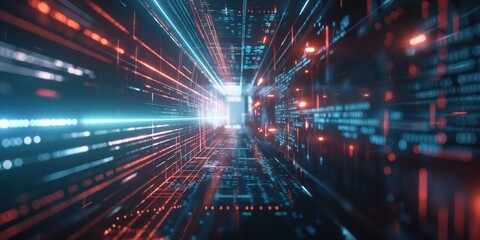 Obraz premium Futuristic Neon Tunnel with Vibrant Lights created by ai