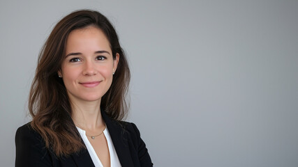 Naklejka premium Professionelles Porträt einer jungen Frau mit natürlichem Look. Perfekt für LinkedIn, Facebook oder andere soziale Medien