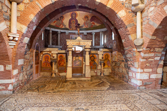 Interior of Ancient Agia Foteini church in Mantineia archeological area in Greece