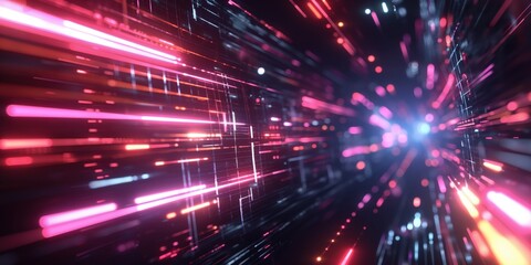 Fototapeta premium Futuristic Neon Tunnel with Vibrant Lights created by ai