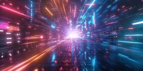 Obraz premium Futuristic Neon Tunnel with Vibrant Lights created by ai