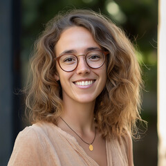 Naklejka premium Professionelles Porträt einer jungen Frau mit natürlichem Look. Perfekt für LinkedIn, Facebook oder andere soziale Medien