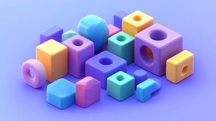 A collection of colorful geometric shapes arranged on a soft background.