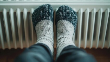 Warm woolen socks by a radiator.