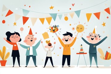 Fototapeta premium Celebrating Cultural Diversity Day in a Vibrant Office - Hand-Drawn Vector Illustration of Lively Team