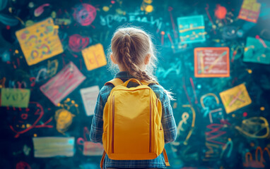 Obraz premium back to school. young child with a backpack