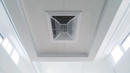 Fototapeta premium White ceiling with air vent and windows.