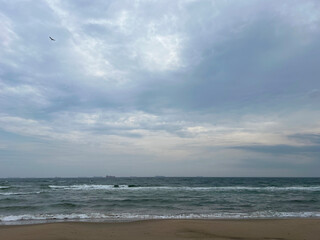 Seascape under a cloudy sky. Skagerrak, Kattegat strait in Skagen, Denmark